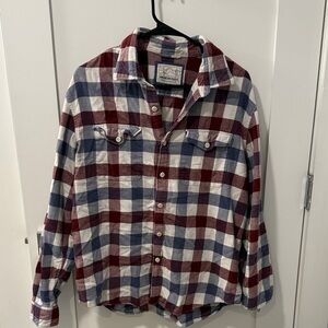 American Eagle Outfitters Red and Blue Plaid Casual Button Down Shirt